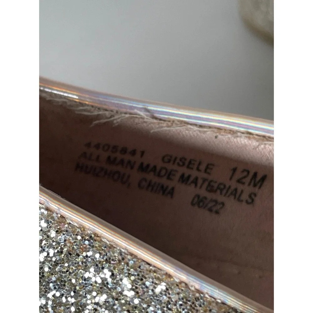 Kelly & Katie Gisele Gold Glitter Pearl Bow Mary Jane Block Heels Kids Size 12M